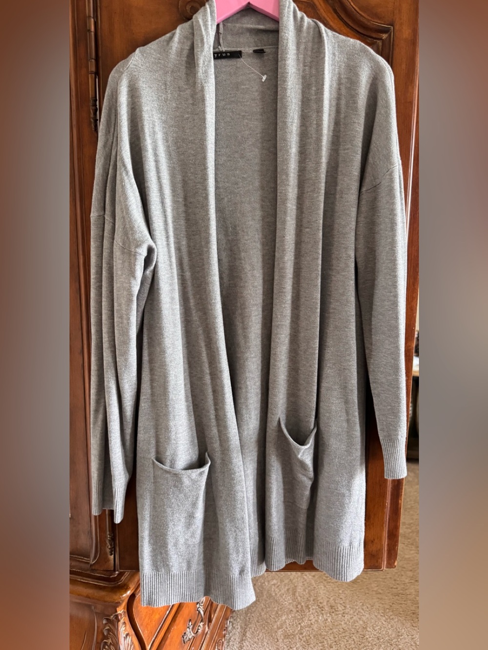 Cyrus Light Gray Open-Front Pocket Cardigan